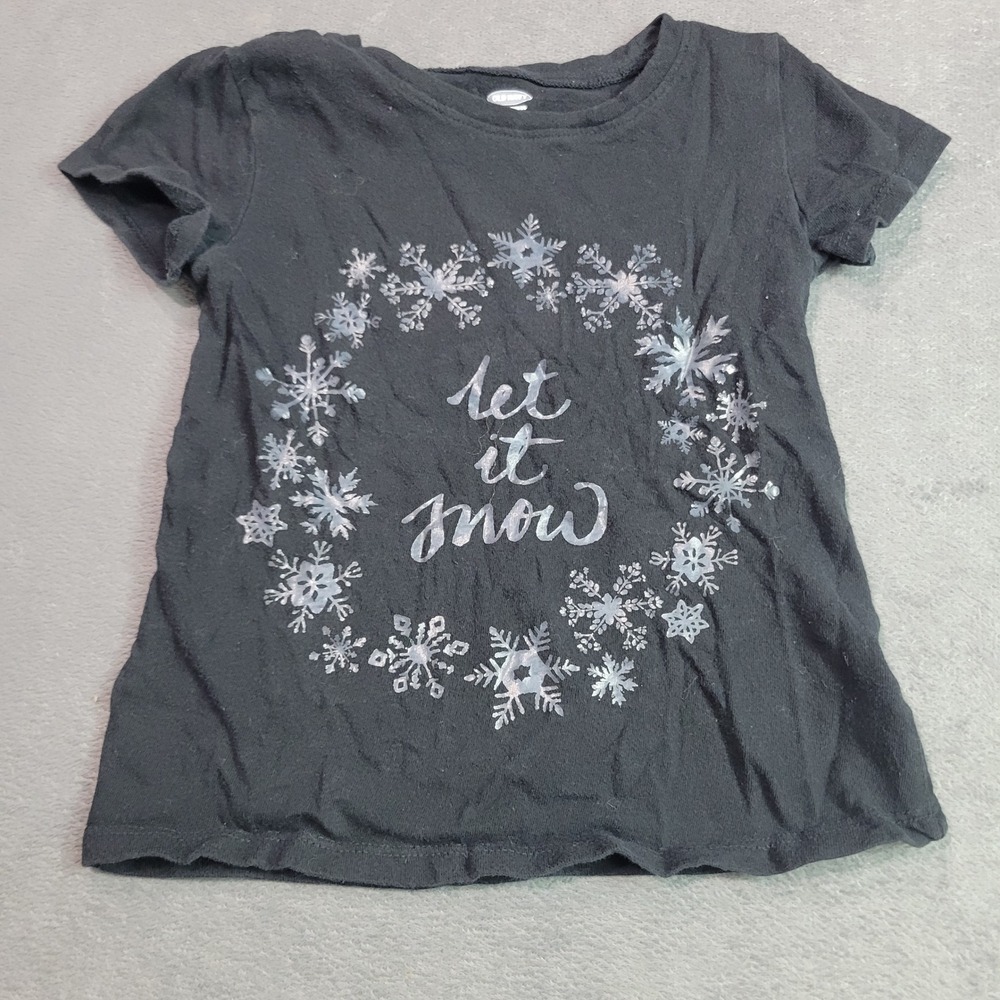 Old Navy Graphic Tee Girls 4T Black Let It Snow Snowflake Wreath Holiday Winter